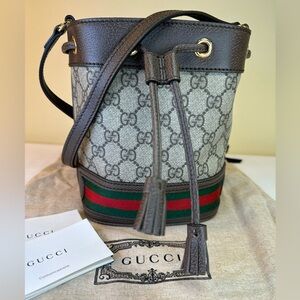 Gucci Ophidia Mini GG Bucket Bag crossbody leather trim NWOT COA